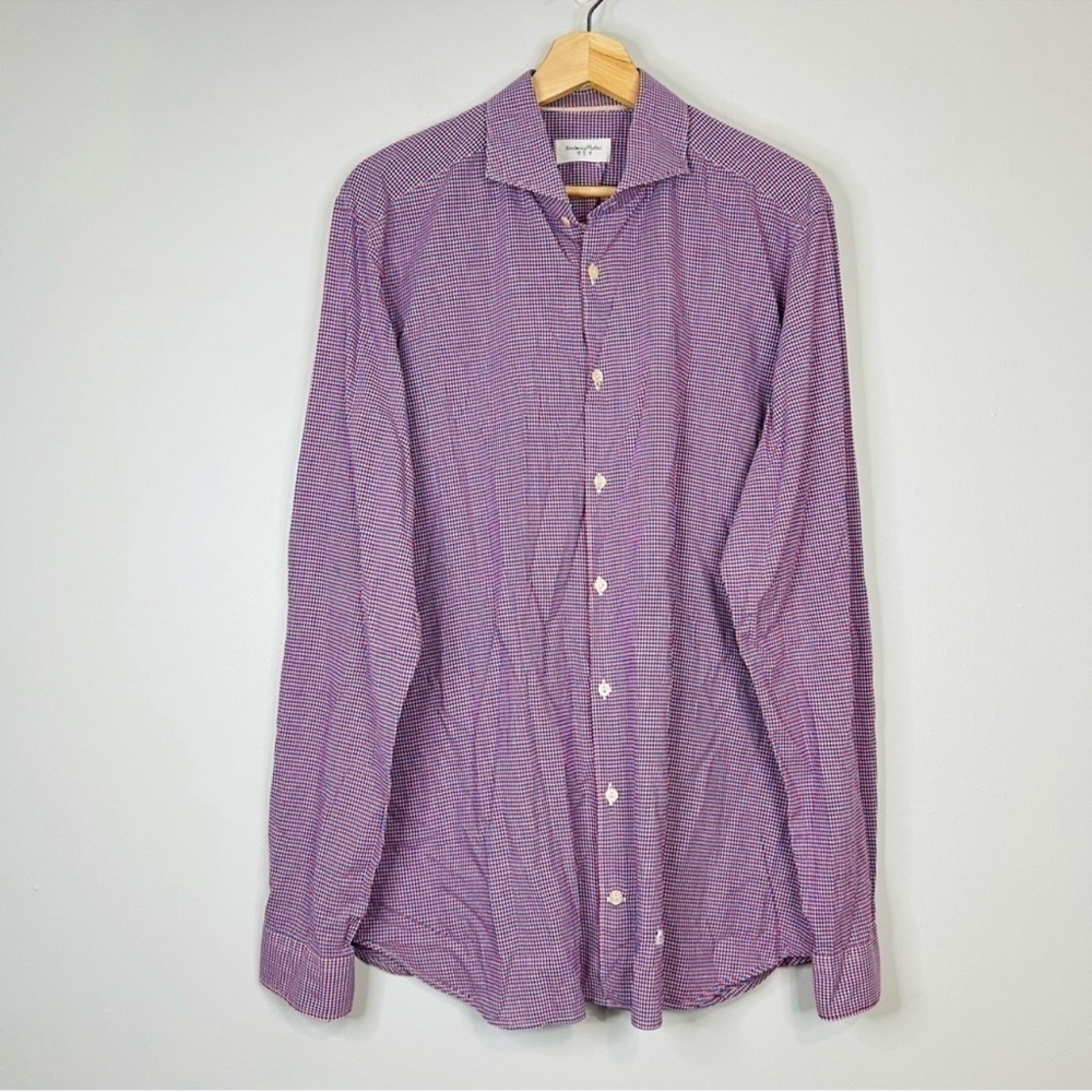 tintoria Mattei 954 Blue Red Slim Dress Shirt Large 44